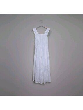 MNG Mango White Cotton Dress Women US 10 XL Milkmaid Lined Tiered Cottage Summer